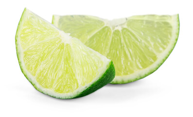 Canvas Print - Collection Fresh lime and slice, Isolated on white background