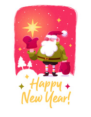 Wall Mural - Christmas card design template with santa claus. Vector illustration