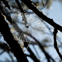 Sticker - Closeup shot of a spiderweb in a forest in Healesville, Australia