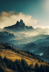 Wall Mural - sunset in the mountains