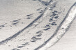 Footprints and ski traces in the snow