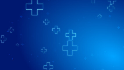 Wall Mural - medical health blue cross neon light shapes pattern healthcare technology background.