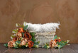© REGyS_photos - Newborn digital backdrop with handmade flowers and basket. Newborn background. Front view and smooth oil paint effect.