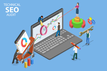 Wall Mural - 3d isometric flat vector conceptual illustration of seo audit, technical report