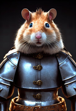 Stehender lustiger Hamster in Ritterrüstung