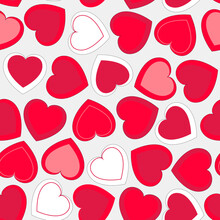 Seamless Background With Hearts Of Different Colors. Illustration On The Theme Of Valentine's Day. Pattern For Forming Fabrics, Wallpapers, Wrapping Paper, Napkins, Gift Bags, Postcards, Covers, Etc.