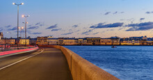 Cityscape Of Saint Petersburg, Russia. Neva River And Buildings With Evening Lighting, Beautiful Night View