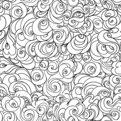 Wall Mural - Vector seamless hand-drawn pattern with waves and clouds. Stylish illustration in boho style. Fabrics, textiles, paper, wallpaper. Retro hand drawn ornament.