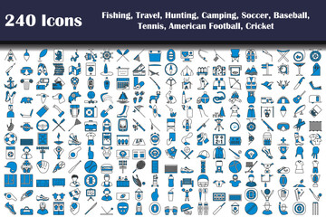 Wall Mural - 240 Icons Of Fishing, Travel, Hunting, Camping, Soccer, Baseball, Tennis, American Football, Cricket