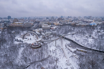 Wall Mural - Glass bridge in Kiev in snowy weather.