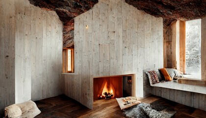 Cozy wooden mountain cabin interior