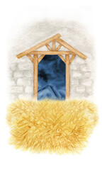 Watercolor background for Christmas christian nativity scene greeting card illustration