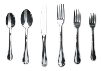 Canvas Print - Cutlery set with Forks, knife and Spoon isolated on white background