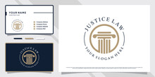 Symbol of justice law logo design for lawyer with emblem concept and business card template