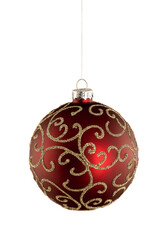 Wall Mural - red christmas bauble hanging on a string - isolated