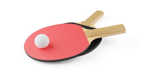 Sticker - Two table tennis or ping pong paddles or rackets with table tennis ball on white background