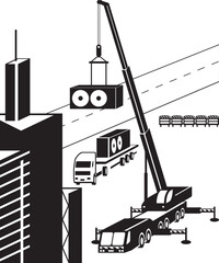 Wall Mural - Crane truck lifting air conditioning unit - vector illustration