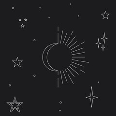 Wall Mural - Boho Witch and Magic icon Collection with mystic stars planets, suns, moons, and magical symbols.