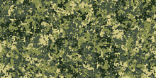 Pixel Camouflage For A Soldier Army Uniform. Modern Camo Fabric Design. Digital Military Vector Background.