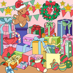 Merry Christmas, gift boxes and christmas decorations