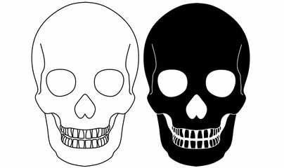 outline silhouette Skull icon set isolated on white background