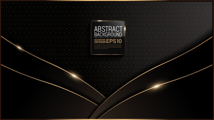 Wall Mural - gold curve line on black luxury background, image abstract, overlap layer shadow gradients space composition, for banner, template design