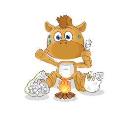 Canvas Print - horse roasting marshmallows. cartoon mascot vector