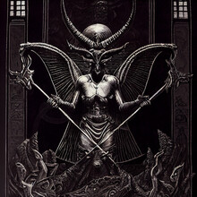 Baphomet Statue Gothic Engraving Illustration Filigree Background Generated By AI
