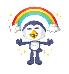 Poster - penguin with a rainbow. cartoon vector