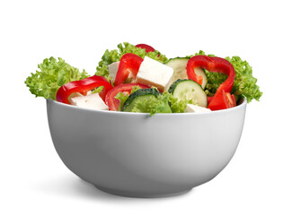 Wall Mural - Diet meal. Vegetables salad in a bowl with digital weight scale