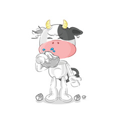 Poster - cow blowing nose character. cartoon mascot vector