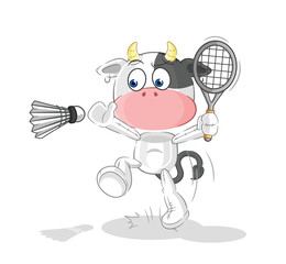 Poster - cow smash at badminton cartoon. cartoon mascot vector