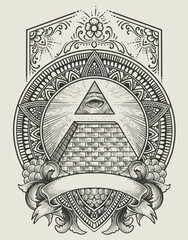 illustration illuminati pyramid with engraving style