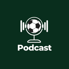 Microphone and soccer ball logo. Sport Podcast. Football podcast logo. 