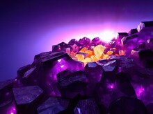 Glowing Amethyst Crystal Cluster Background Digital Render