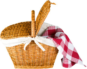 Poster - Picnic Basket with napkin on white background