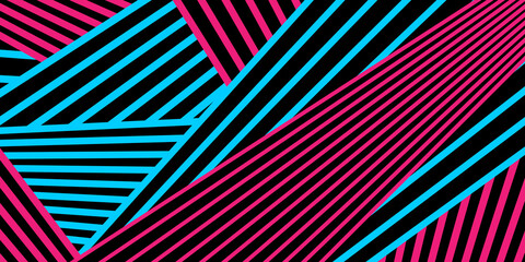 Poster - Abstract minimal background with blue, pink and black stripes. Vector geometric design