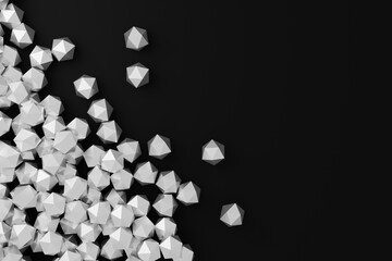 Wall Mural - polygons with glittering triangle faces, abstract business illustration, black and white background 