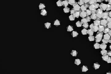 Wall Mural - polygons with glittering triangle faces, abstract business illustration, black and white background 