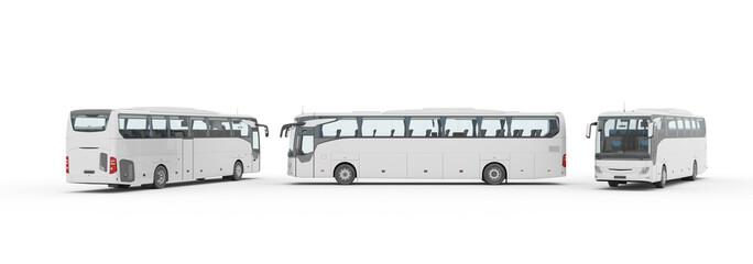 3d rendering bus set with blank surface for mockup branding, coach bus mock-up 3d illustration, coac
