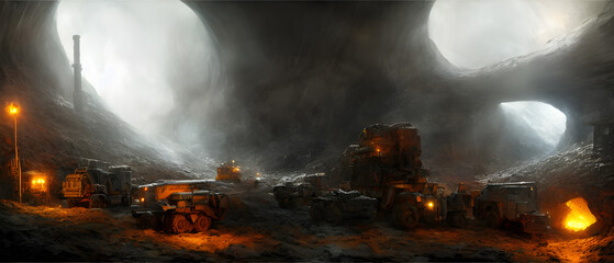 Wall Mural - Artistic concept painting of a gold mine in cave, background illustration.