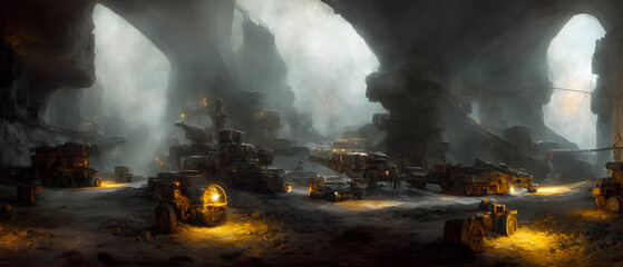 Wall Mural - Artistic concept painting of a gold mine in cave, background illustration.