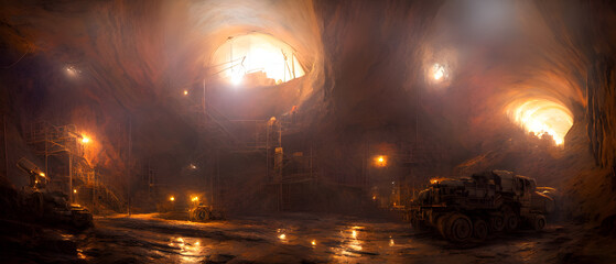 Wall Mural - Artistic concept painting of a gold mine in cave, background illustration.