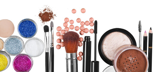 Sticker - Set of decorative cosmetics on  background