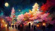 © Gun1215 - fantastic Christmas night on Blurred background, watercolor painting of surreal and beautiful winter landscape