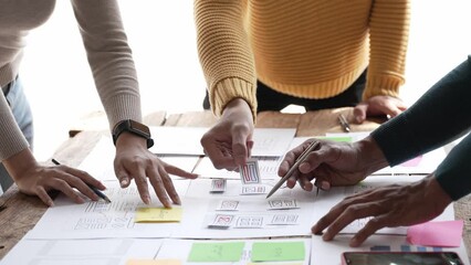 ux Graphic designer creative sketch planning application process development prototype wireframe for web mobile phone . User experience concept.