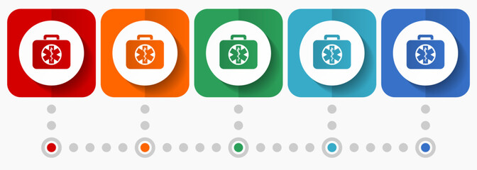 Poster - Rescue kit vector icons, infographic template, set of flat design symbols in 5 color options