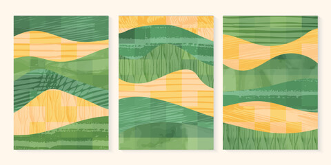 Wall Mural - green collage abstract field background vector illustration. pattern with textured nature, organic s