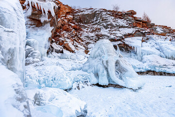 Canvas Print - Ice caves, sculptures and grottoes winter landscape of Lake Baikal