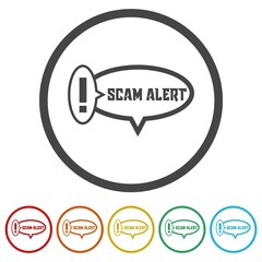 Wall Mural - Scam alert icon sign. Set icons in color circle buttons